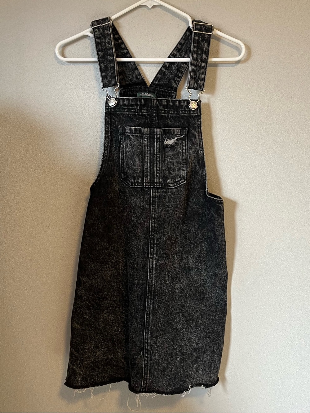 Black washed denim overall dress